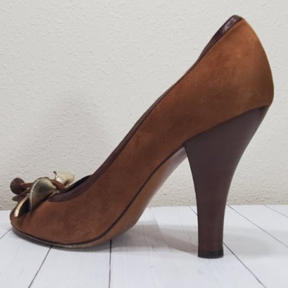 Vtg Moschino Cheap and Chic Suede Peep Bow Pumps - Picture 8 of 15